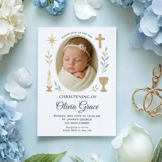 Neutral Baby Girl Christening Einladung