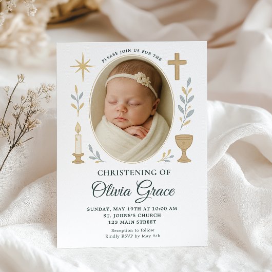 Neutral Baby Girl Christening Einladung