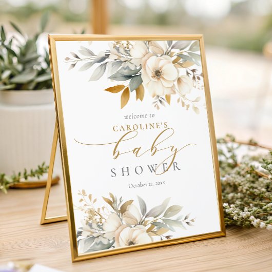 Neutral Baby In Bloom Baby Shower Welcome Sign Fotodruck