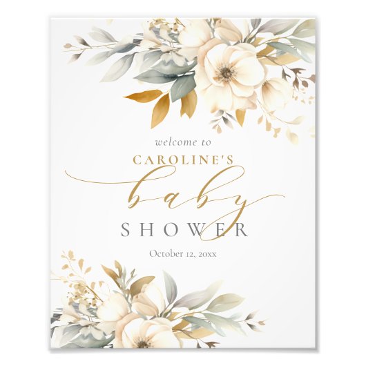 Neutral Baby In Bloom Baby Shower Welcome Sign Fotodruck (Vorne)