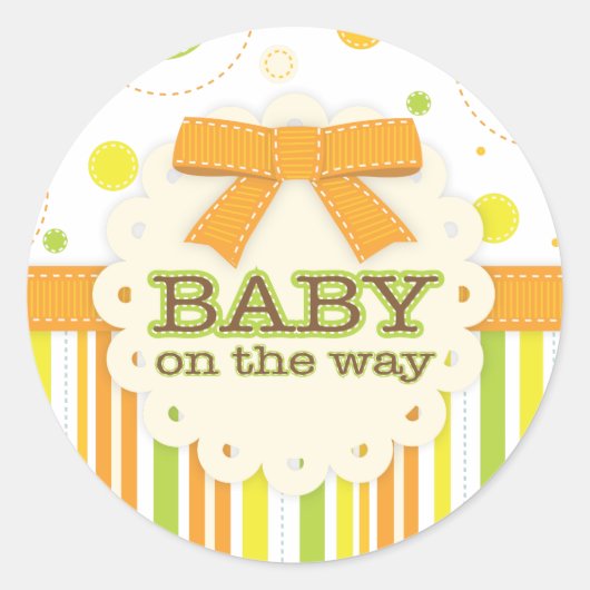 Neutral Baby Orange & Green in Stitches Baby Bow Runder Aufkleber (Vorderseite)