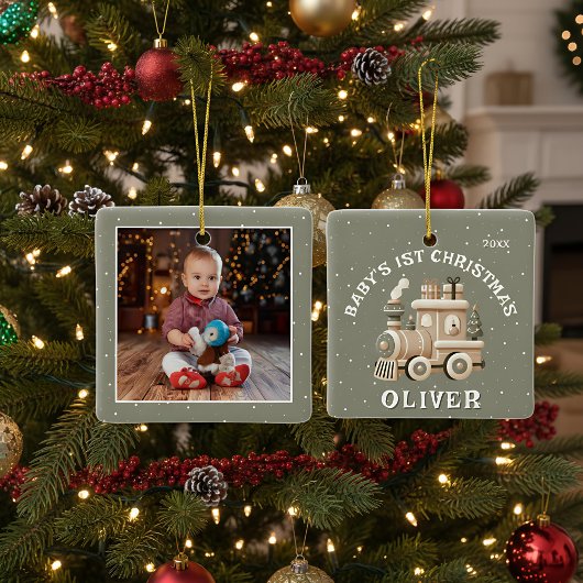 Neutral Baby’s 1st Christmas Train Keepsake Photo Keramikornament