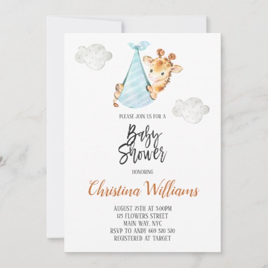 Neutral Baby Shower Giraffe Cub Minimal Niedlich Einladung (Vorderseite)