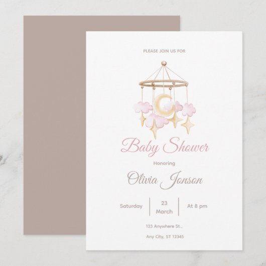 Neutral Baby Shower Invitation Moon and Stars Einladung (Vorne/Hinten)