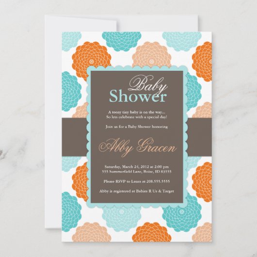 Neutral Baby Shower Invitation, Orange, Aqua, 976 Einladung (Vorderseite)