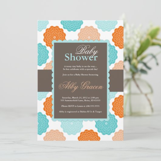 Neutral Baby Shower Invitation, Orange, Aqua, 976 Einladung (Stehend Vorderseite)