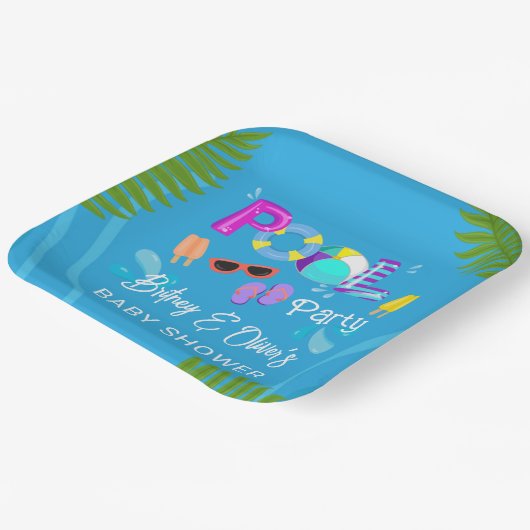 Neutral Baby Shower Pool Party Summer Pappteller (Gewinkelt)