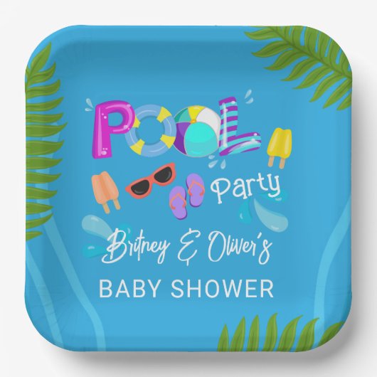 Neutral Baby Shower Pool Party Summer Pappteller (Vorderseite)