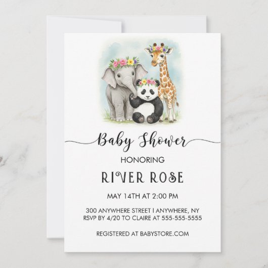 NEUTRAL BABY TIERDUSCHEREINLADUNG EINLADUNG (Vorderseite)