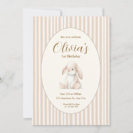 Neutral Baby's First Birthday Bunny Invitation Einladung