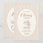 Neutral Baby's First Birthday Bunny Invitation Einladung (Vorne/Hinten)