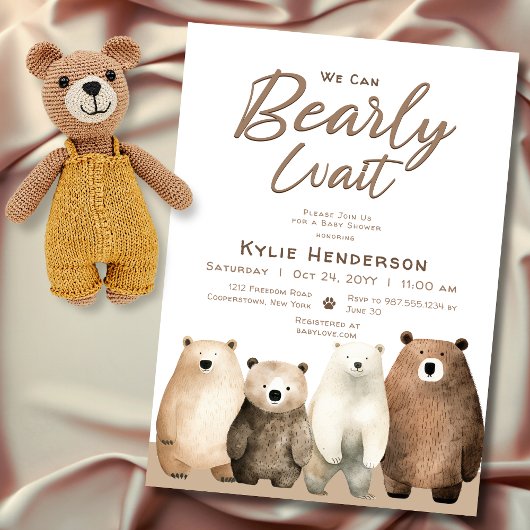Neutral Bear Bear Baby Shower Einladung