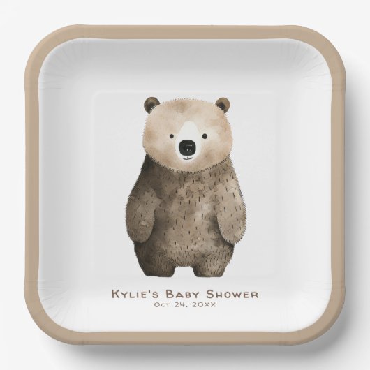 Neutral Bear Bear Baby Shower Pappteller (Vorderseite)