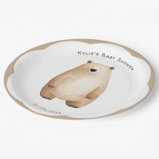 Neutral Bear Bear Baby Shower Pappteller (Schrägansicht)