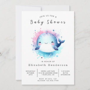 Neutral bearbeitbare Whale-Babydusche Einladung