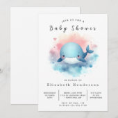 Neutral bearbeitbare Whale-Babydusche Einladung (Vorne/Hinten)