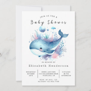 Neutral bearbeitbare Whale-Babydusche Einladung