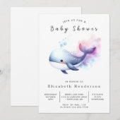 Neutral bearbeitbare Whale-Babydusche Einladung (Vorne/Hinten)