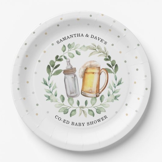 Neutral Beer Couples Baby Dusche Grüne Cheers Pappteller (Vorderseite)
