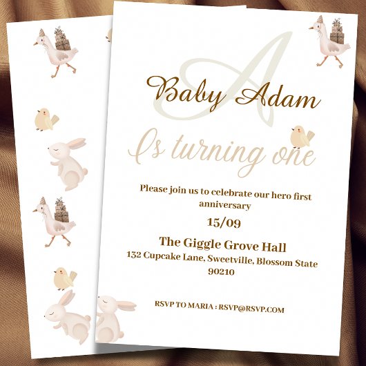 Neutral beige Baby Boy First Birthday Einladung