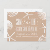 Neutral Beige Beach Theme Seashells Save the Date Ankündigungspostkarte (Vorne/Hinten)