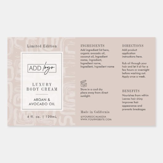 Neutral Beige Bohemian Logo 4OZ Cosmetic Bottle Rechteckiger Aufkleber (Vorderseite)