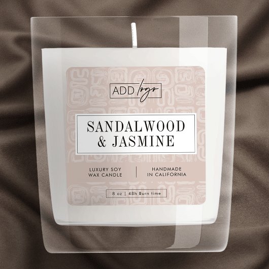 Neutral Beige Boho Aesthetic Candle Product Label Quadratischer Aufkleber