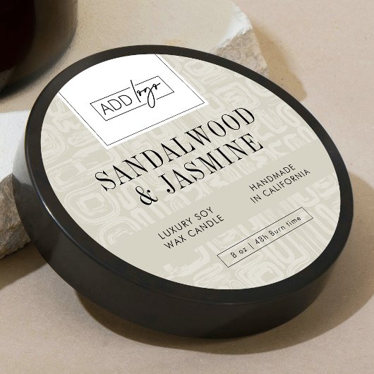 Neutral Beige Boho Logo Candle Jar Lid Runder Aufkleber