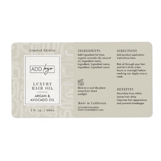 Neutral Beige Boho Pattern Logo 2OZ Dropper Bottle (Vorne)