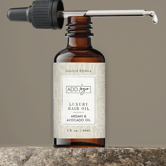 Neutral Beige Boho Pattern Logo 2OZ Dropper Bottle