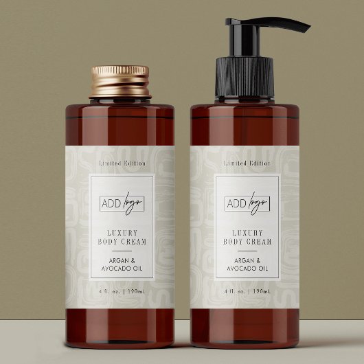 Neutral Beige Boho Pattern Logo 4OZ Cosmo Bottle Rechteckiger Aufkleber