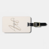 Neutral Beige Boho Script Monogram und Name Gepäckanhänger (Vorderseite horizontal)