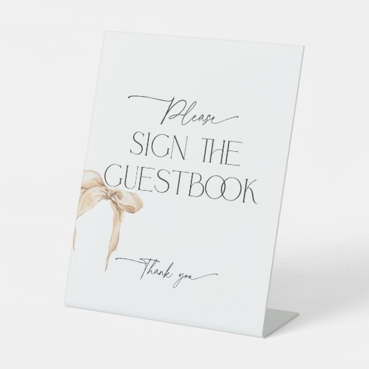 Neutral Beige Bow Unterschreiben des Guestbook Ped Sockelschild (Vorderseite)
