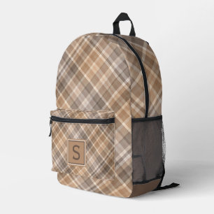 Neutral Beige Brown Taupe Kariert Gingham Muster Bedruckter Rucksack