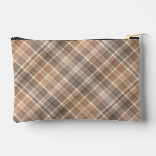 Neutral Beige Brown Taupe Kariert Gingham Muster Zubehörtasche (Rückseite)