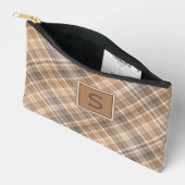 Neutral Beige Brown Taupe Kariert Gingham Muster Zubehörtasche (Offen)