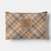 Neutral Beige Brown Taupe Kariert Gingham Muster Zubehörtasche (Vorderseite)