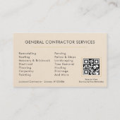 Neutral Beige Construction Minimalist Gold QR Code Visitenkarte (Rückseite)