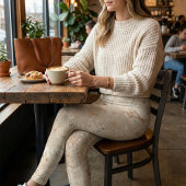 Neutral Beige Distressed Splatter High-Waisted Leggings