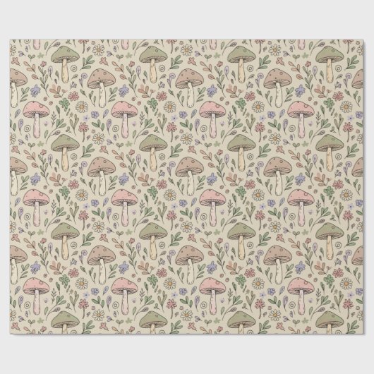 Neutral Beige Earthy Mushroom Seamless Pattern Geschenkpapier (Flach)