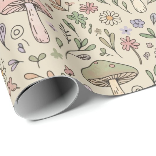 Neutral Beige Earthy Mushroom Seamless Pattern Geschenkpapier (Rolleneckpunkt)