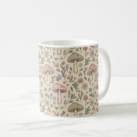 Neutral Beige Earthy Mushroom Seamless Pattern Kaffeetasse (VorderseiteRechts)
