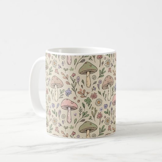 Neutral Beige Earthy Mushroom Seamless Pattern Kaffeetasse (Vorderseite Links)