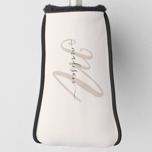 Neutral Beige fette Script Monogram und Name Golf Headcover (Rotieren 90)