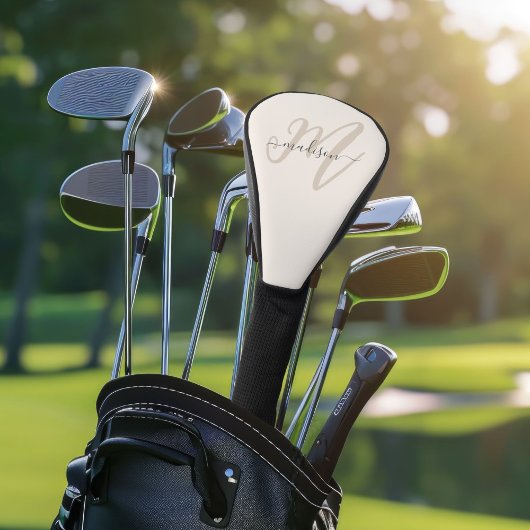 Neutral Beige fette Script Monogram und Name Golf Headcover