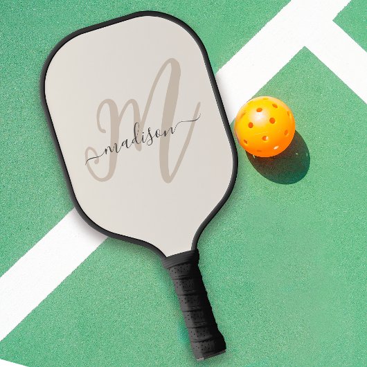 Neutral Beige fette Script Monogram und Name Pickleball Schläger