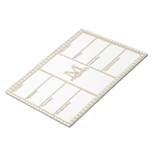 Neutral Beige Gingham Kariert Weekend Planner Note Notizblock (angewinkelt)