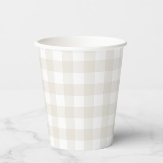 Neutral Beige Gingham Pappbecher (Vorderseite)