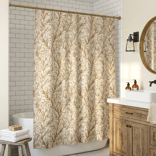 Neutral Beige Gold Botanical Leaf William Morris Duschvorhang