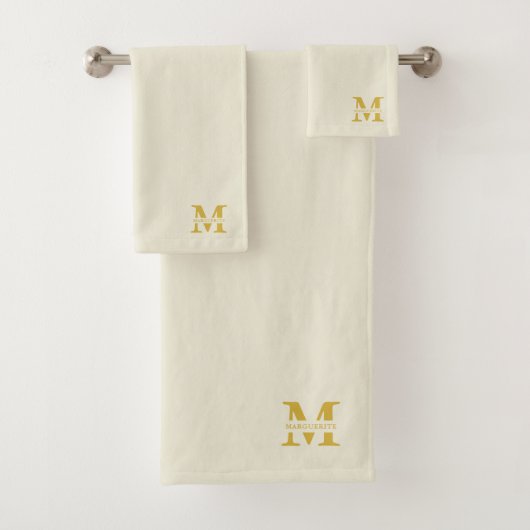 Neutral Beige Gold Monogram Badhandtuch Set (Insitu)